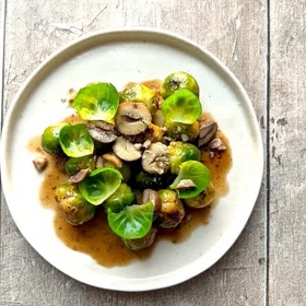 Braised Brussel Sprouts with Chestnuts image