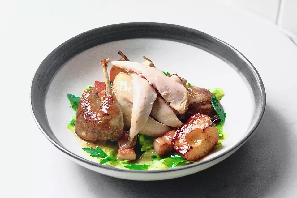 Partridge with Apple and Bacon image